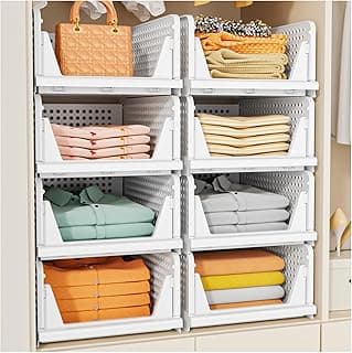 SNSLXH 5 Pack Stackable Closet Storage Basket