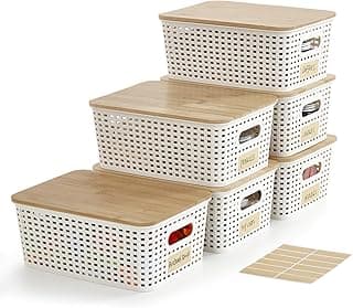 Bagnizer Small Plastic Storage Bins with Bamboo Lids