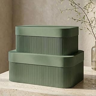 Decorative Storage Boxes with Lids - Set of 2 Beautiful Fluted Cardboard Organizer Bins